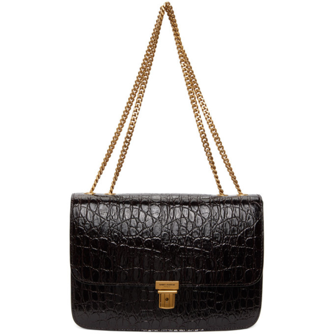 Saint Laurent Black Croc Tuc Chain Bag Saint Laurent