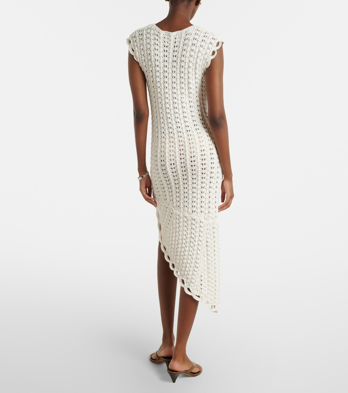 Loulou de Saison Malena asymmetric scalloped crochet midi dress
