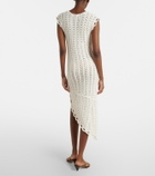 Loulou de Saison Malena asymmetric scalloped crochet midi dress