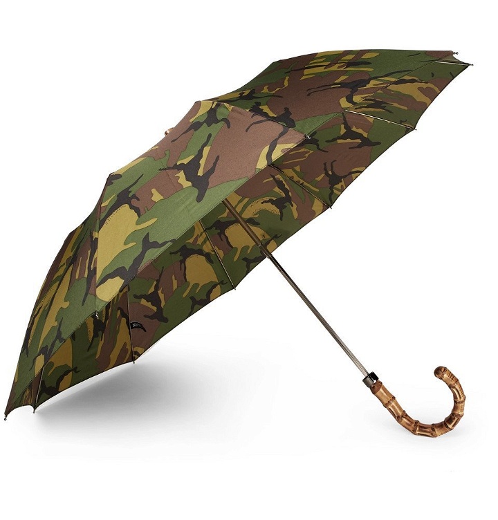 Photo: London Undercover - Camouflage-Print Wood-Handle Telescopic Umbrella - Green