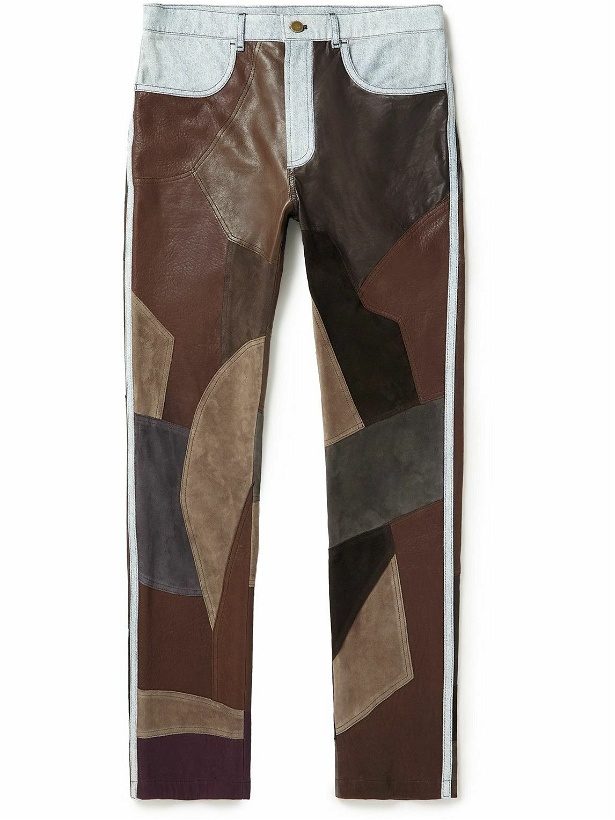 Photo: Acne Studios - Lyrite Tapered Denim-Trimmed Patchwork Leather Trousers - Unknown
