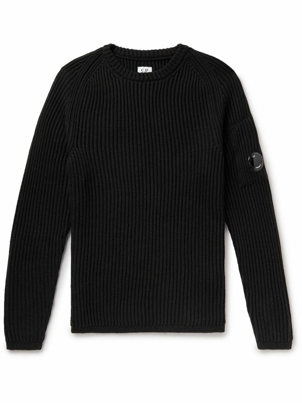 Photo: C.P. Company - Slim-Fit Logo-Appliquéd Ribbed Wool-Blend Sweater - Black