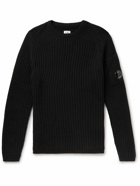 C.P. Company - Slim-Fit Logo-Appliquéd Ribbed Wool-Blend Sweater - Black