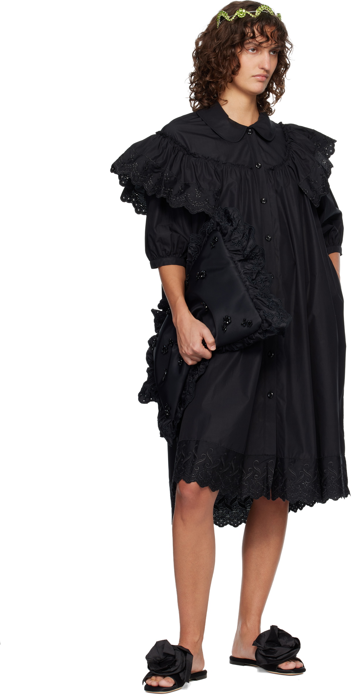 Simone Rocha Black Pressed Rosette Slides
