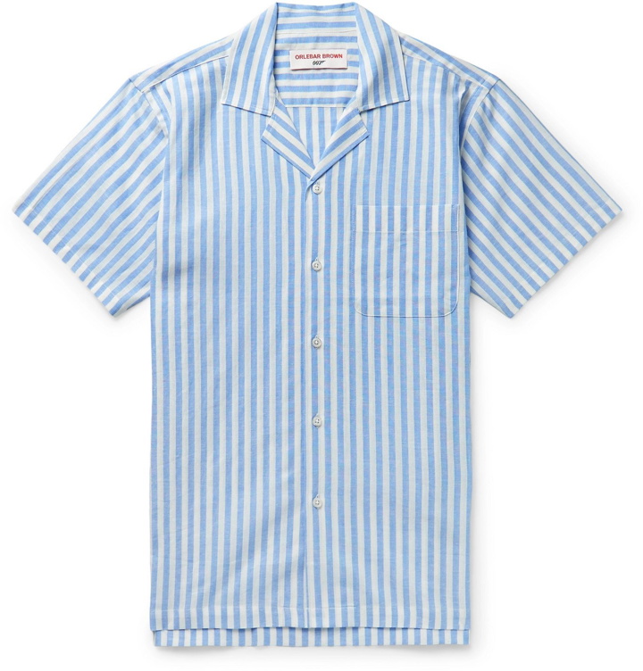 Photo: Orlebar Brown - 007 Thunderball Camp-Collar Striped Linen and Cotton-Blend Shirt - Blue