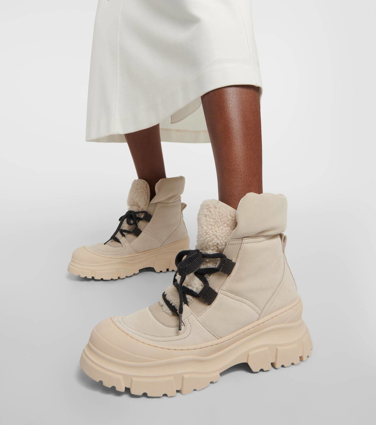 Brunello Cucinelli Shearling-lined suede lace-up ankle boots