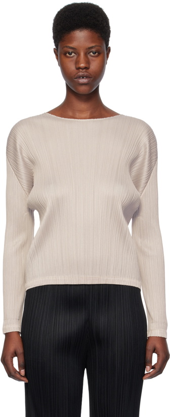 Photo: Pleats Please Issey Miyake Beige Monthly Colors December Long Sleeve T-Shirt