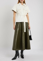 Skiim Max Panelled Leather Midi Skirt Khaki