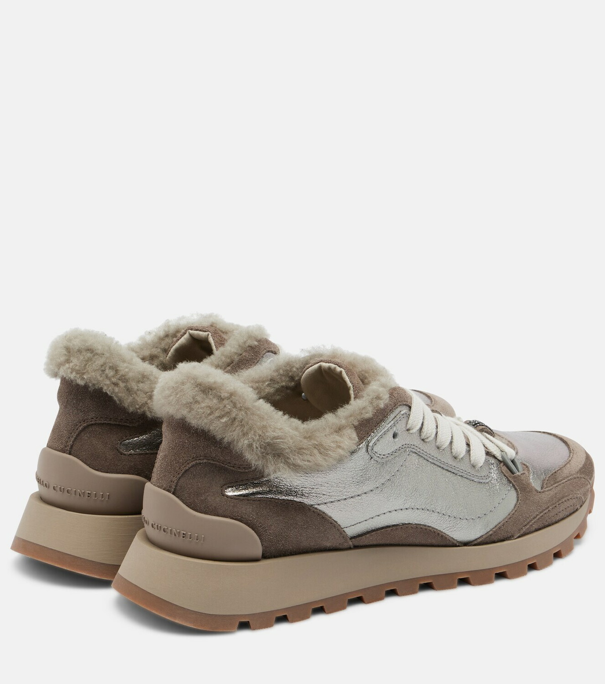 Brunello Cucinelli Monili shearling-trimmed leather sneakers