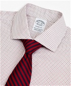 Brooks Brothers Men's Stretch Regent Regular-Fit Dress Shirt, Non-Iron Poplin English Collar Small Grid Check | Red