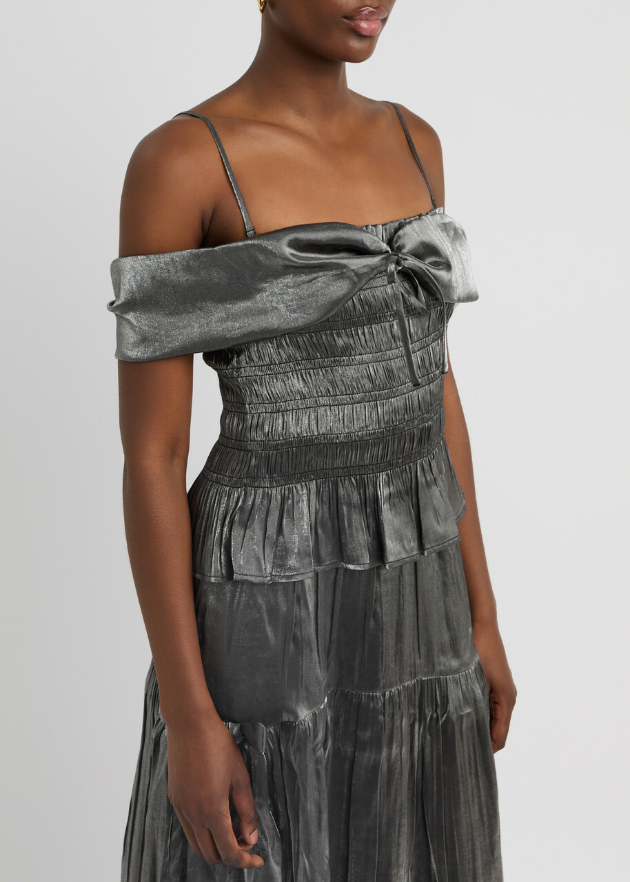 damson madder silver dress DAMSON MADDER Penelope metallic taffeta mini dress
