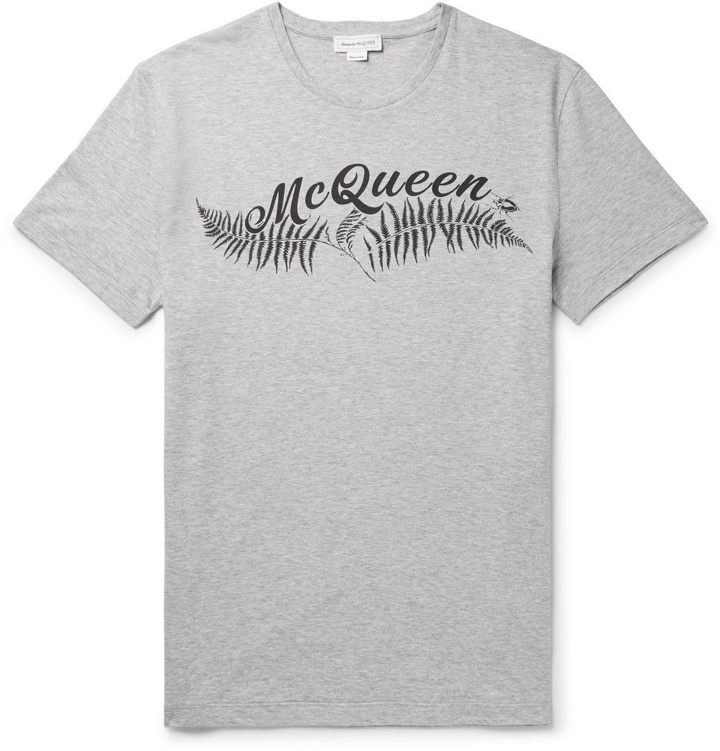 Photo: Alexander McQueen - Logo-Print Mélange Cotton-Jersey T-Shirt - Gray