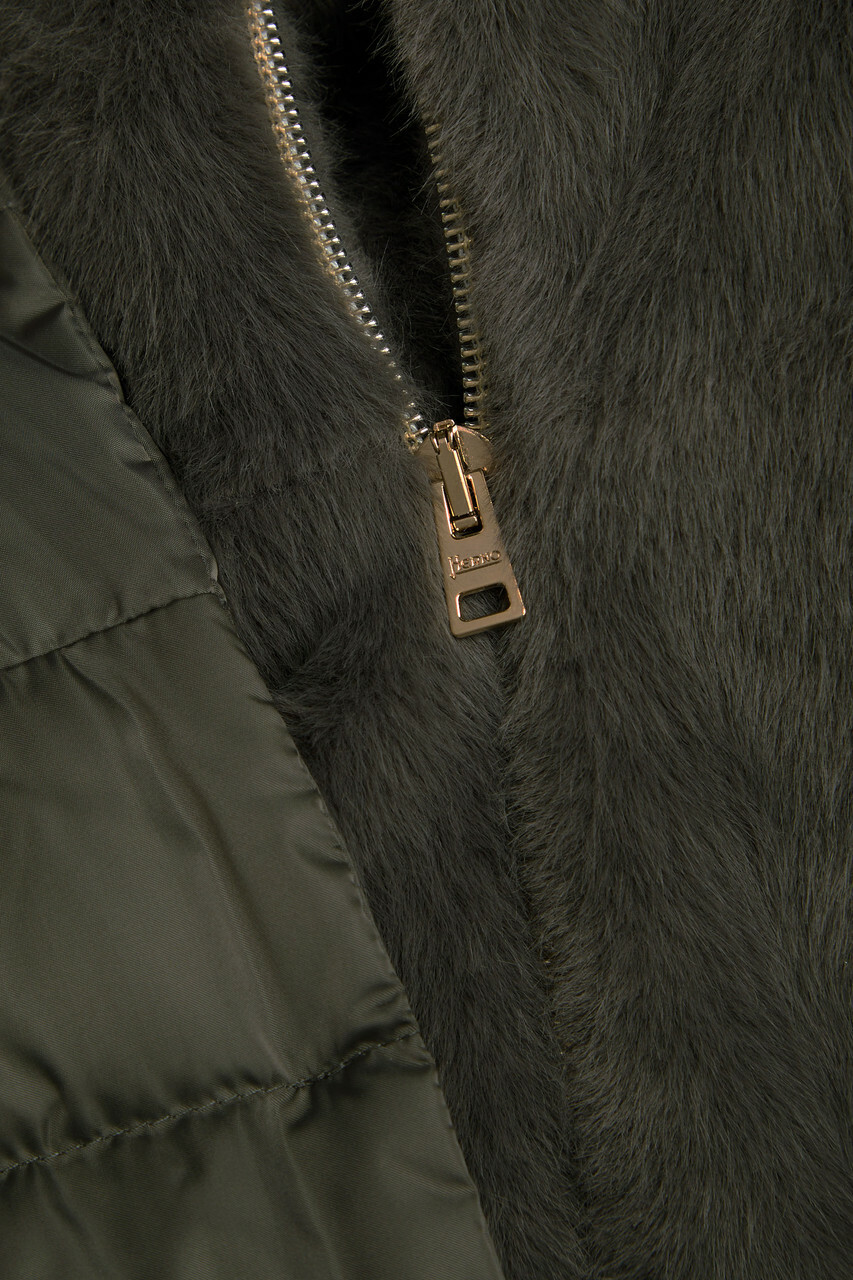 Herno Quilted Hooded Shell and Faux fur Gilet Dark Grey