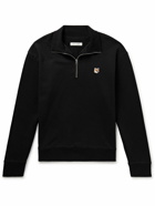 Maison Kitsuné - Logo-Appliquéd Cotton-Jersey Half-Zip Sweatshirt - Black