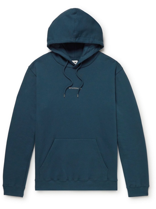 Photo: NN07 - Barrow Printed Combed Cotton-Jersey Hoodie - Blue