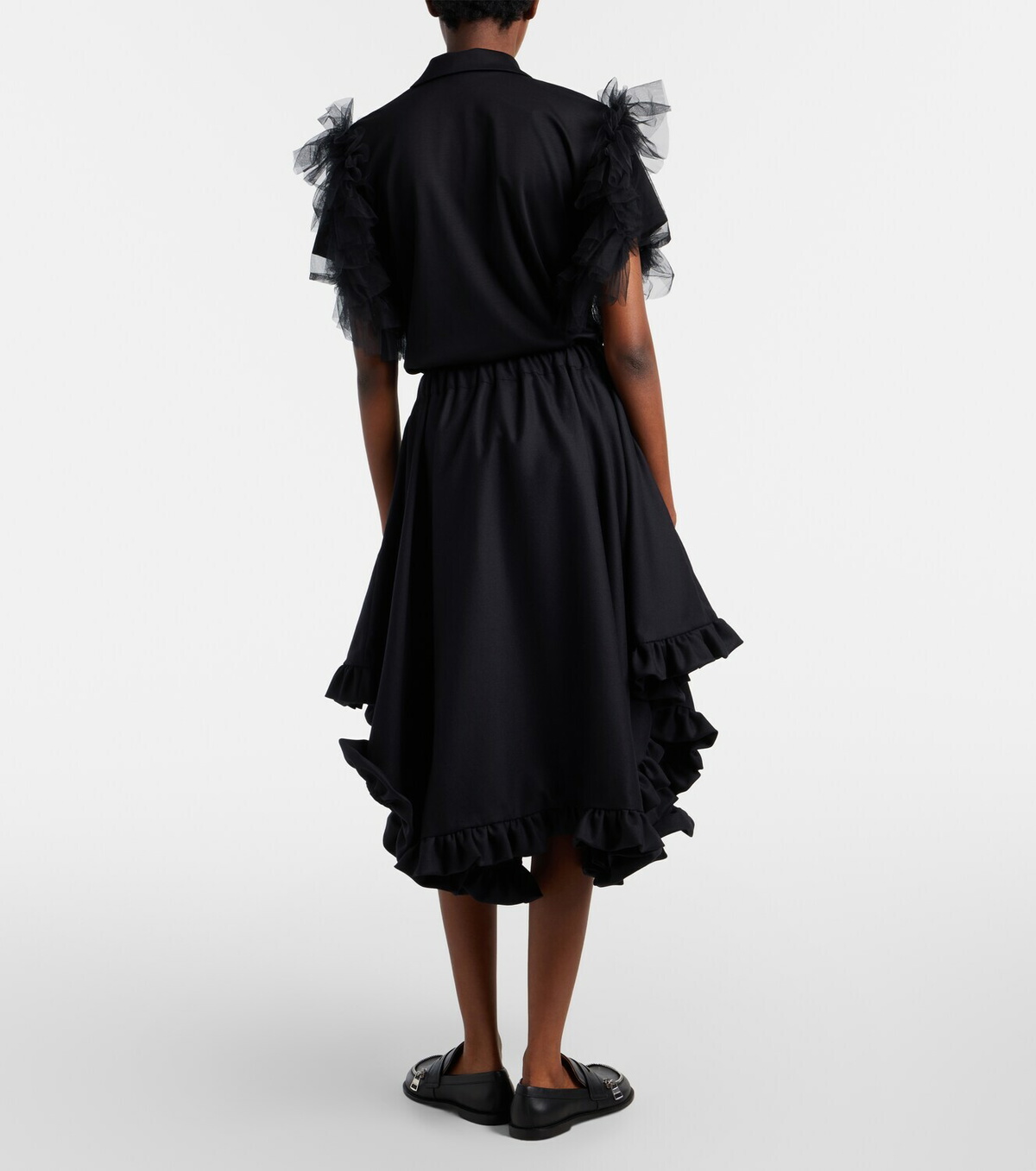 Noir Kei Ninomiya Ruffled tiered wool midi skirt
