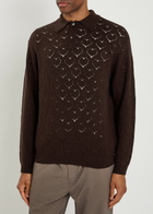 Vowels Pointelle-knit Wool Polo Jumper Brown