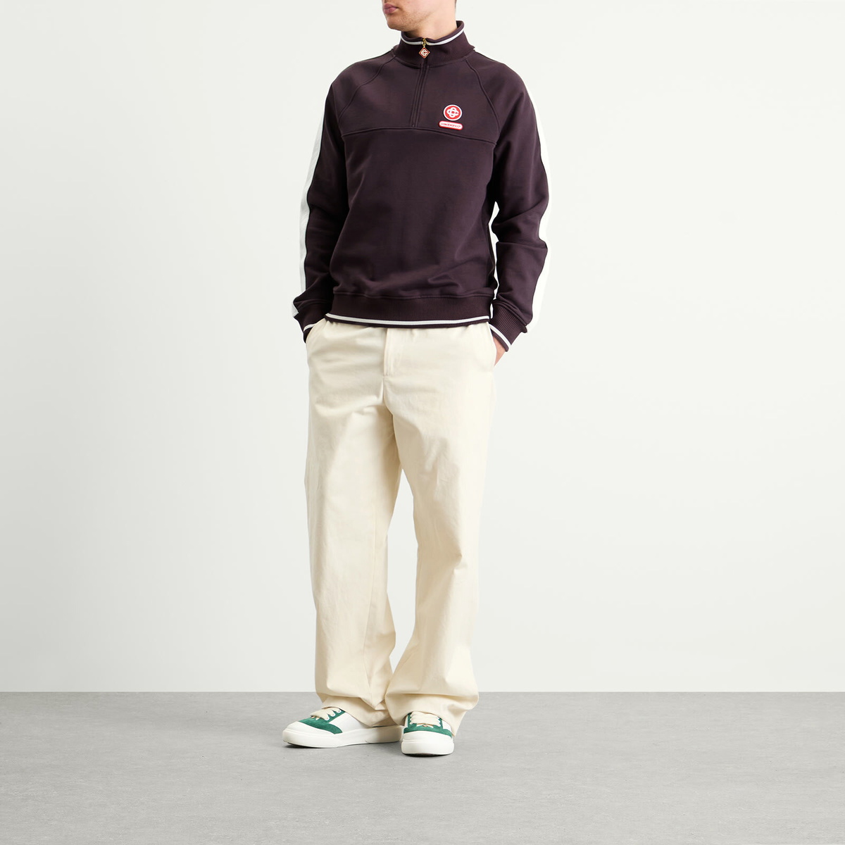 Casablanca Men's Organic Loopback 1/4 Zip Laurel Sweatshirt in Aubergine