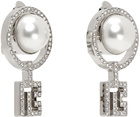 Balmain Silver Pearl Art Deco Rhinestones Earrings