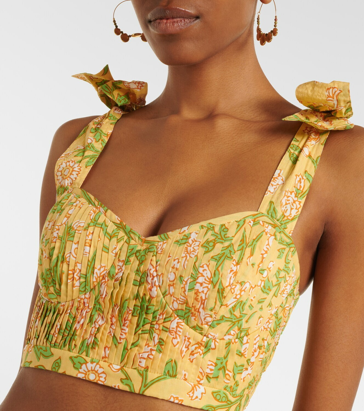 Poupette St Barth Carla pleated floral cotton crop top