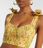 Poupette St Barth Carla pleated floral cotton crop top