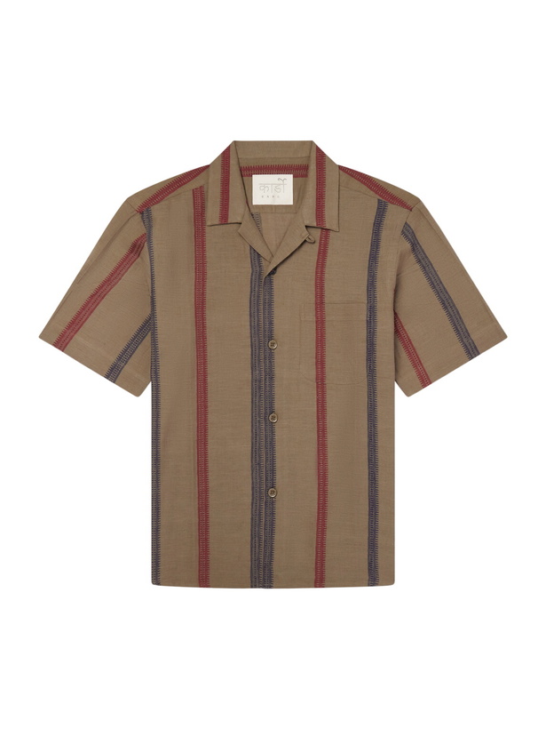 Photo: Kardo - Ronen Camp-Collar Striped Jacquard-Knit Cotton Shirt - Green