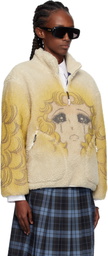 Pushbutton Yellow & Beige Crying Girl Half Zip Up Fleece Sweater
