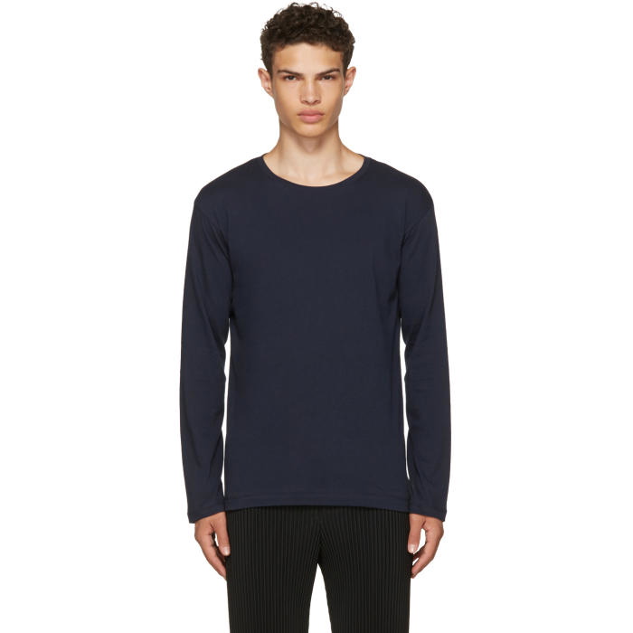 Photo: Issey Miyake Men Navy Long Sleeve Basic Bio T-Shirt 