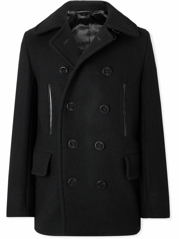 Photo: TOM FORD - Leather-Trimmed Wool-Blend Peacoat - Black