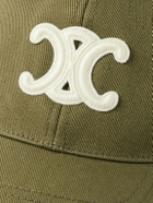 CELINE - Triomphe Logo-Appliquéd Cotton-Blend Drill Baseball Cap - Green