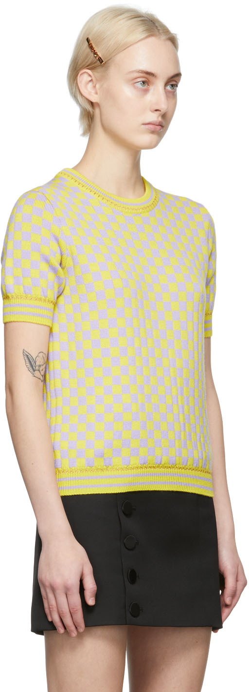 Versace Yellow & Purple Checker Knit Sweater Versace