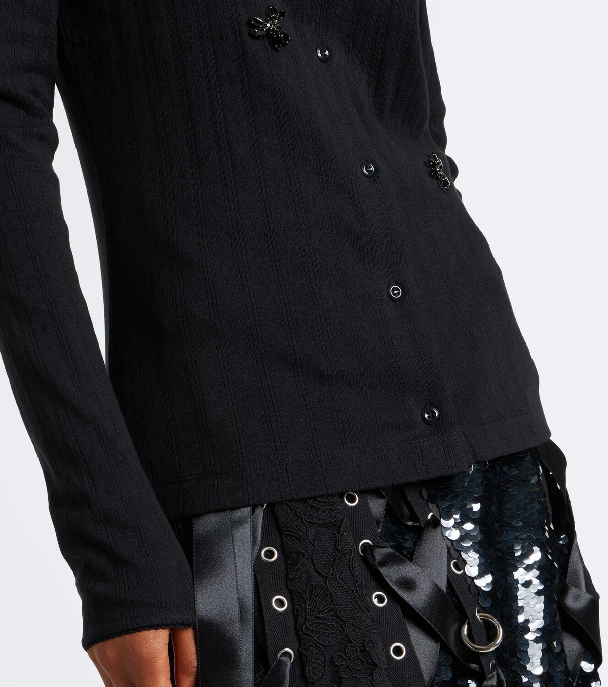 Simone Rocha Embellished pointelle cotton cardigan
