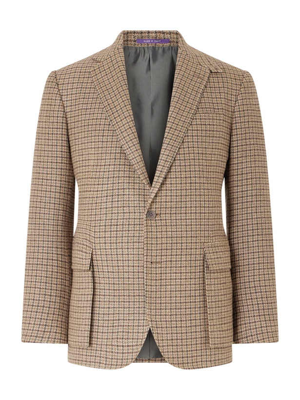 Photo: Ralph Lauren Purple label - Kent Suede-Trimmed Checked Linen and Wool-Blend Blazer - Brown