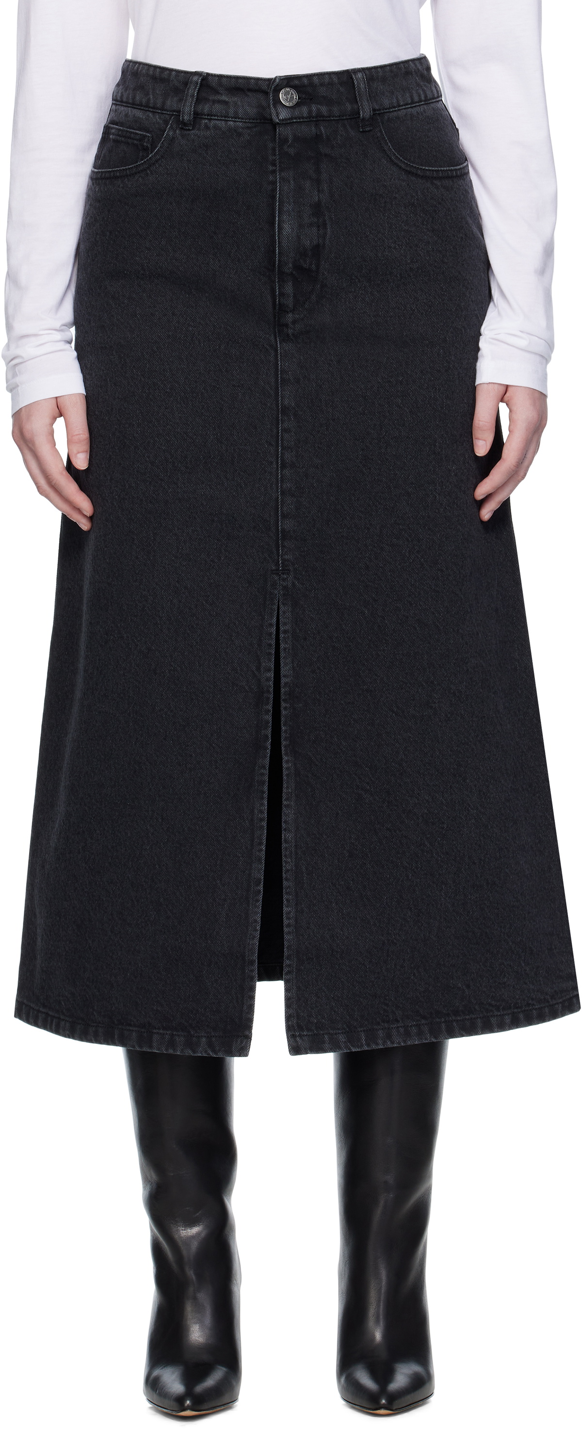A.P.C. Black Georgia Denim Midi Skirt
