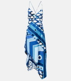 Pucci Printed asymmetric silk satin midi dress