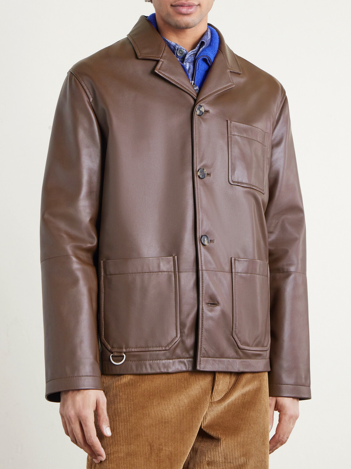 LOEWE - Camp-Collar Logo-Debossed Leather Jacket - Brown
