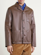 LOEWE - Camp-Collar Logo-Debossed Leather Jacket - Brown