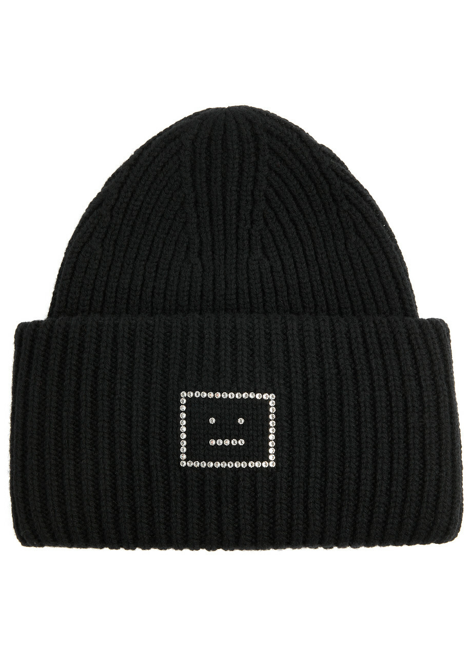 Beanie - Acne Studios - Wool - Black Acne Studios - Face logo beanie - Yak - Black main image 2