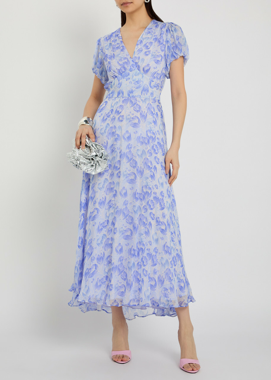 Rixo Corrine Floral-print Chiffon Maxi Dress Light Blue