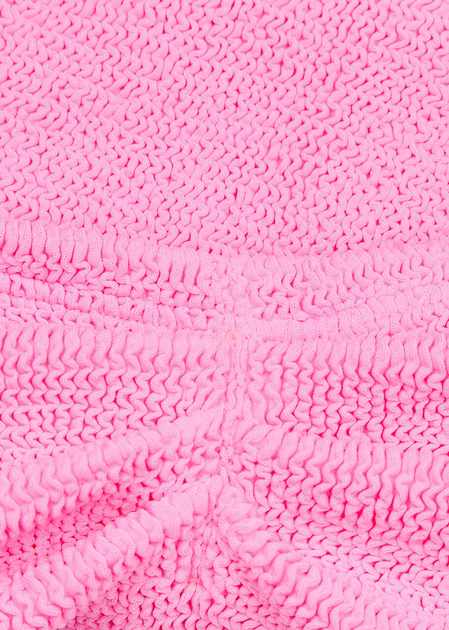 Hunza G - Seersucker Mini Skirt, Bright Pink, One Size, Ruched Detail At Back, Pull On, Machine Wash, Hunza G Skirt