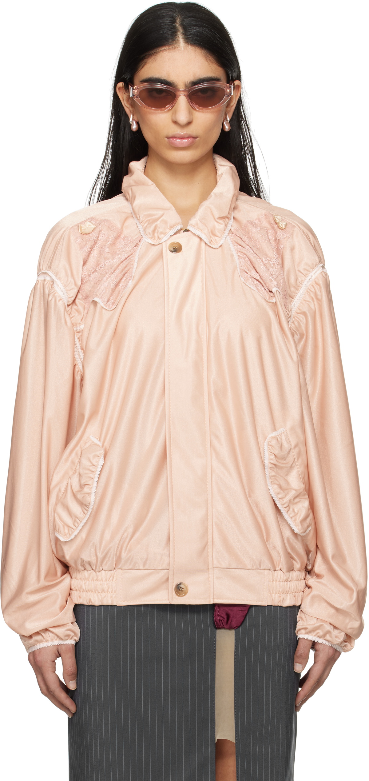 Jenny Fax: Beige Nickers Bomber Jacket | SSENSE Jenny Fax: Beige Nickers Bomber Jacket | SSENSE