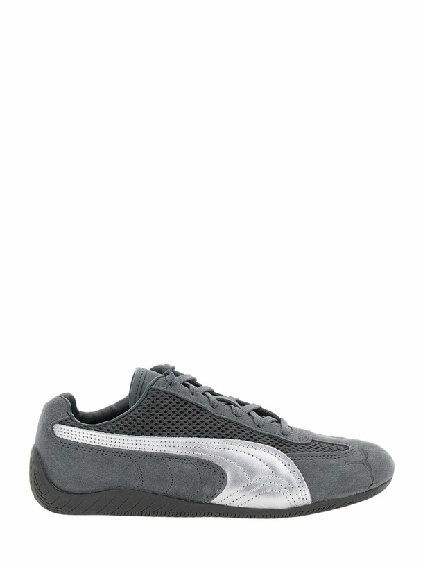 Photo: Puma speedcat Grey Low Top Sneakers With Logo Patch On The Tongue And Formstrip Logo Detail On The Sidei N Leather And Mesh Unisex