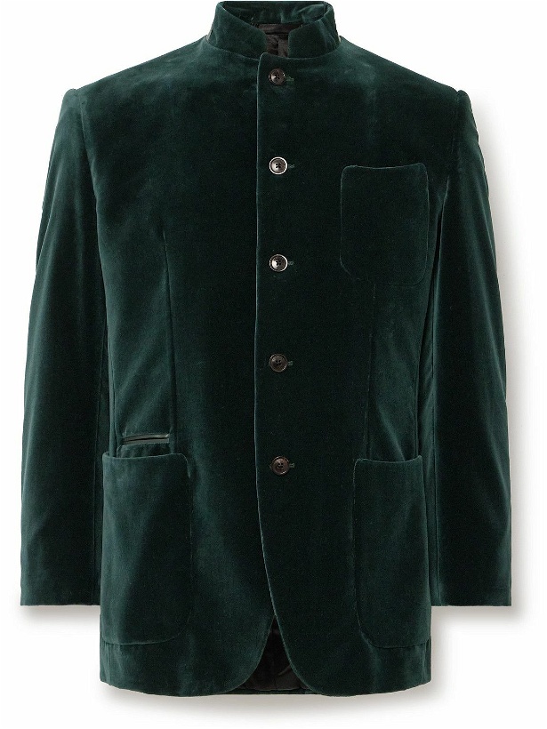Photo: Purdey - Estate Mandarin-Collar Leather-Trimmed Cotton-Velvet Tuxedo Jacket - Green