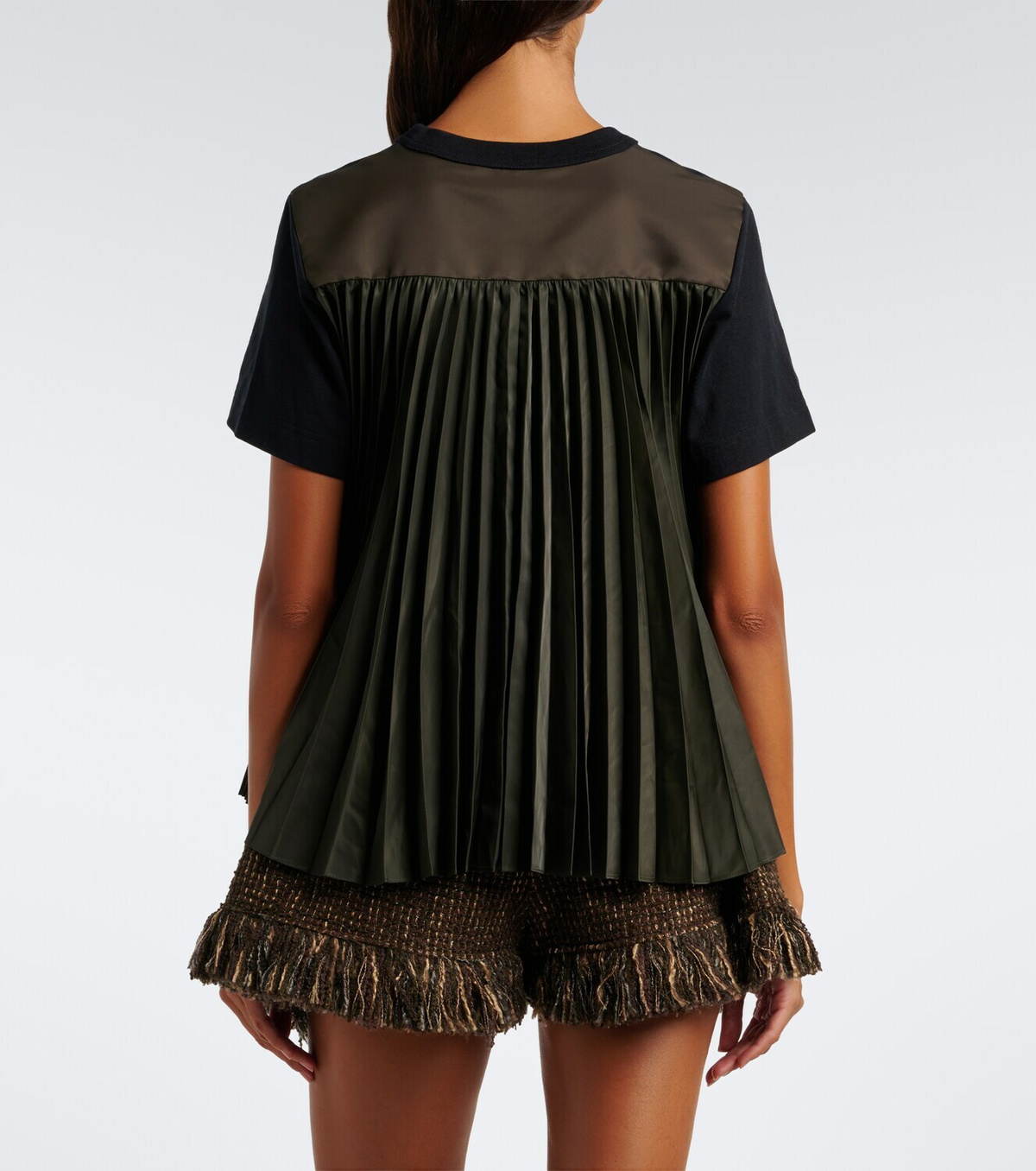 Sacai Paneled plissé cotton jersey T-shirt