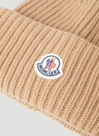 Logo Patch Beanie Hat in Beige