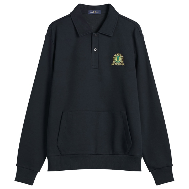 Photo: Fred Perry Men's Tennis Badge Collared Sweatshirt in Navy