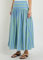 Staud Procida Striped Linen Maxi Skirt Light Blue