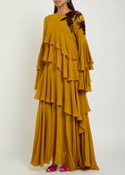 LA Double J Naiad Ruffled Embellished Silk-georgette Maxi Dress Yellow