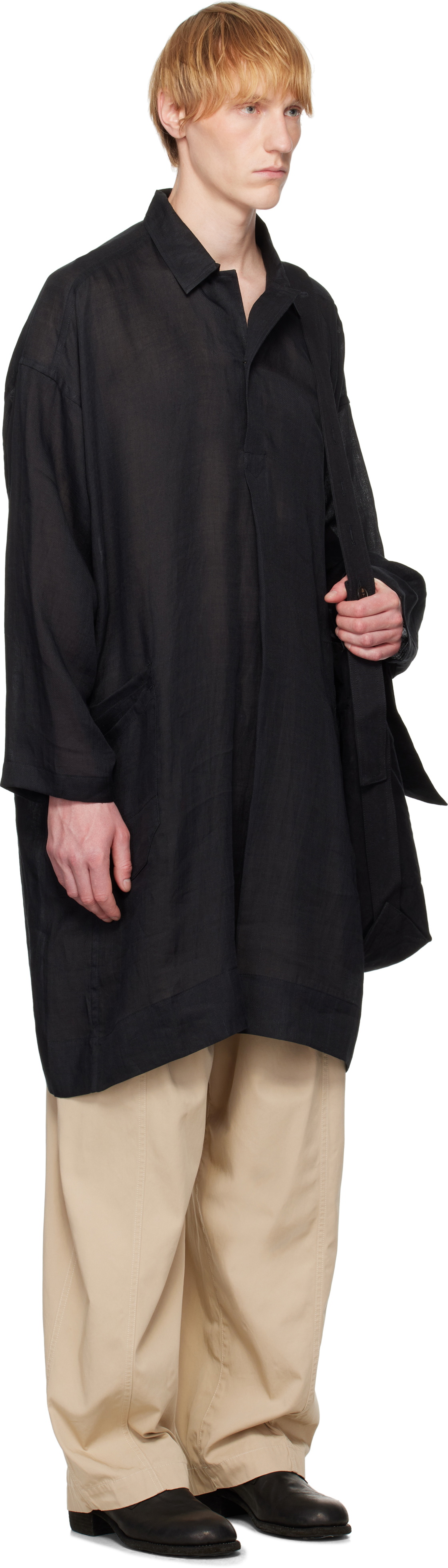 Jan-Jan Van Essche Black O-Project Fine Cavalry Twill Tunic#39 Shirt