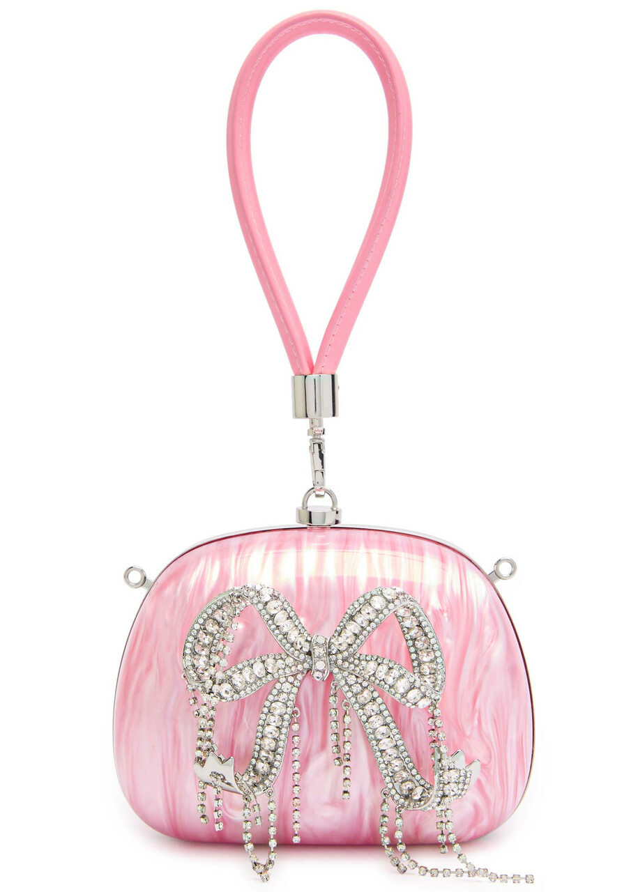 Self-portrait Bow Crystal-embellished Pearlescent Clutch - Pink - One Size